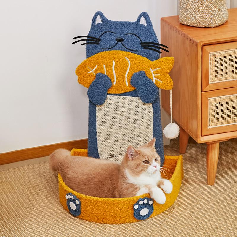 Large Vertical Sisal Cat Scratching Board & Climbing Frame with Integrated Cat Bed and Kitten Toy