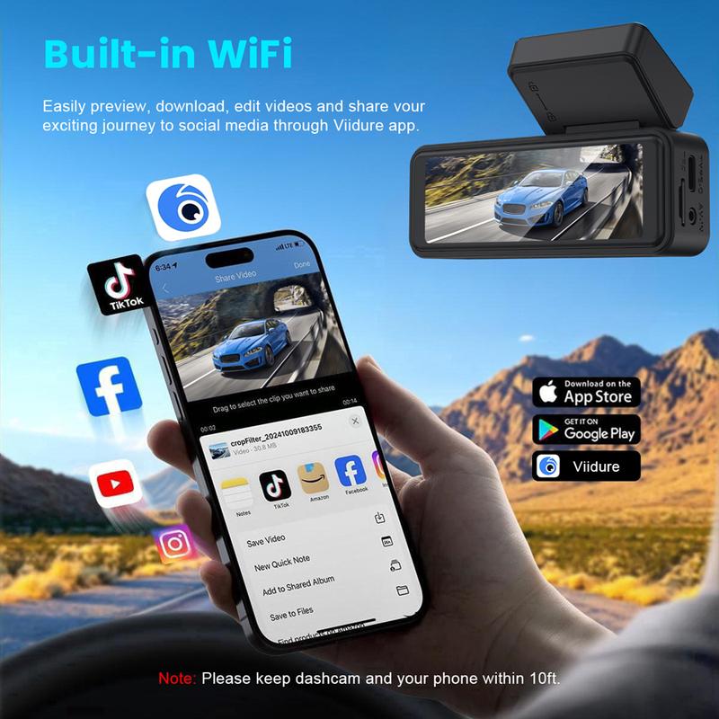 Kocam Dash Cam 4K 3.2 Inch Mini Car Dvr Dual Lens With GPS WIFI ADAS 24h Parking 2.5K Rear View Camera Night Vision Black Box