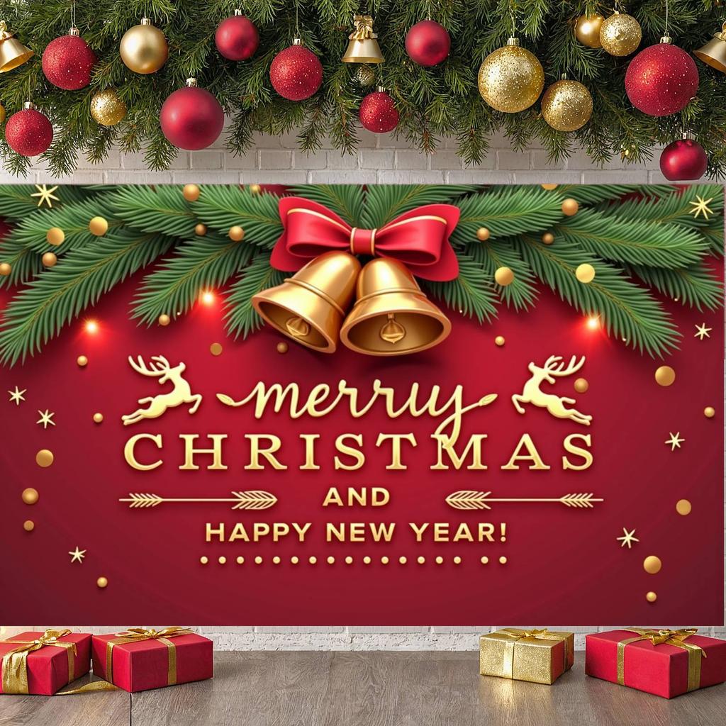 Christmas Party Banner New Year Theme Festive Banner Xmas Banner Pine Branch For Mall Decoration Indoor Decor Holiday Event