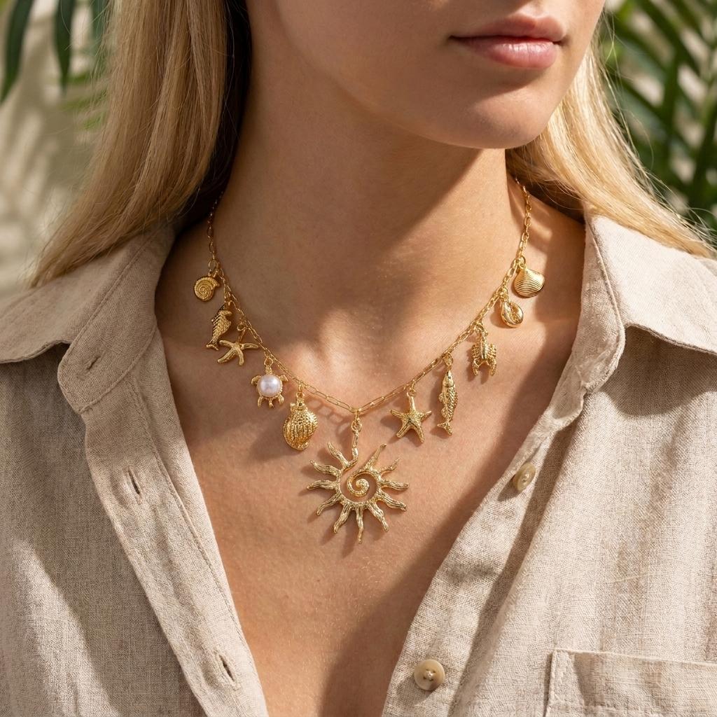 Bohemian Shell Starfish Scallopes Pendant Necklace For Women Ocean Series Seahorse Fish Coral Choker Beach Vacation Jewelry