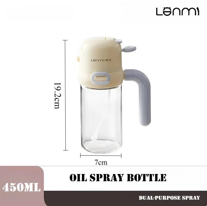 LANMI 2-in-1 Oil Spray Bottle 450ml Pour and Spray Oil Bottle No Oil Leakage Calcium Glass Oil Kitchens Accessories Anti-leakage