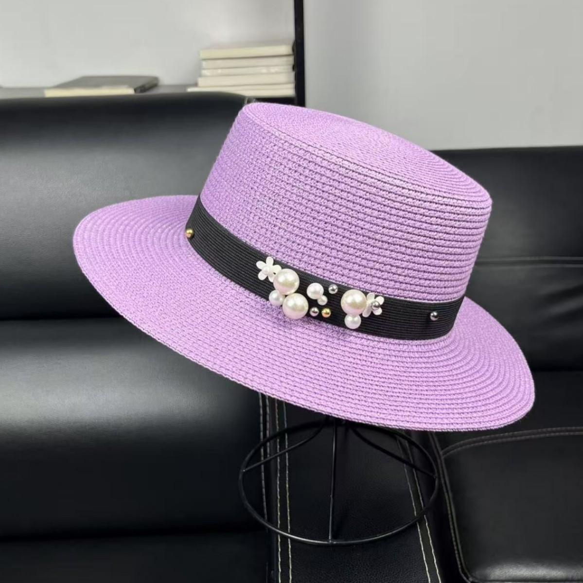 

High-end French flat top top hat, femininity style, small face, sunscreen, straw hat, sunshade, beach hat, summer sun hat M（55-58cm）