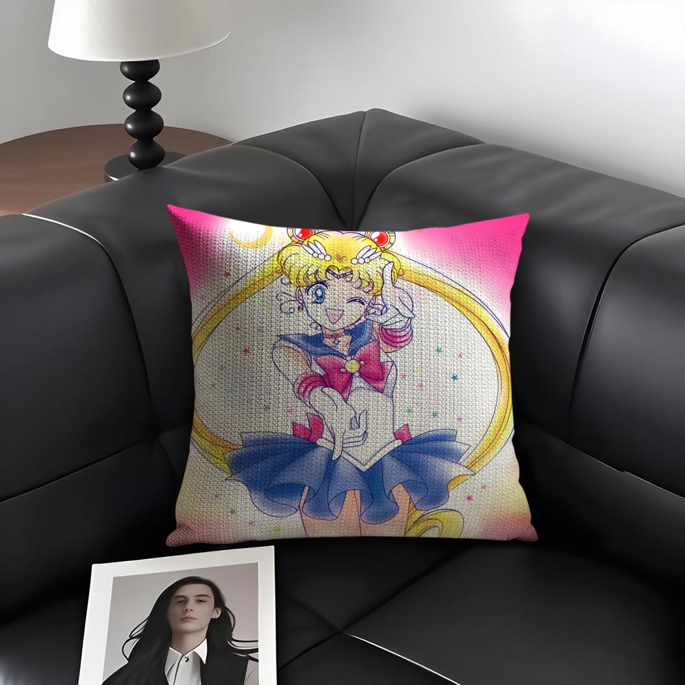 SSailor MoonN Anime Cushion Cover Natural Linen Organic Fabric DoubleSided Printing Sofa Home Decor Gift Pillow Case