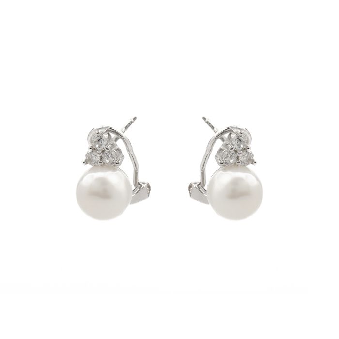 Boucles D'oreilles Luxenter En Argent 925 Avec Perle Blanche Finition En Rhodiée - Aila