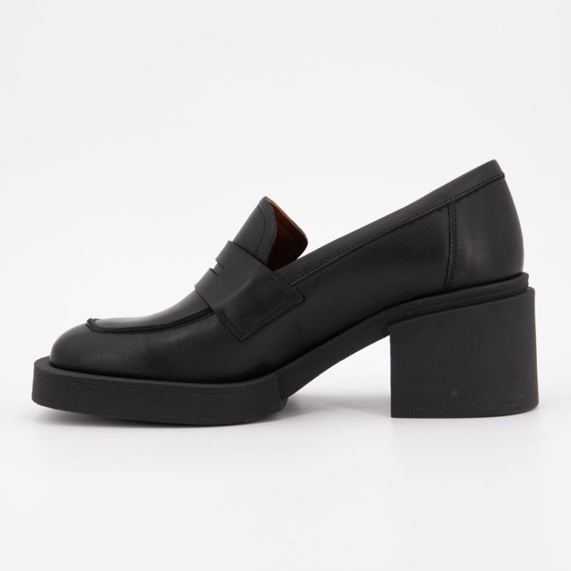 Mocassins noir à talons carrés cuir Femme ELVIO ZANON