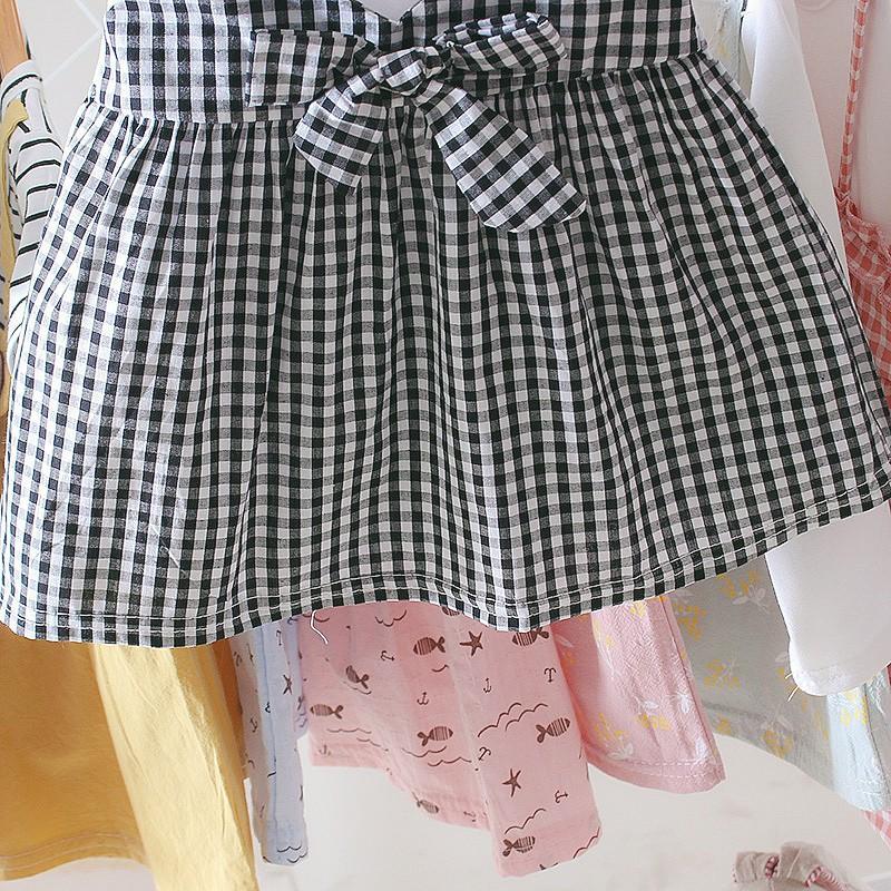 Children Summer Girls Cute Plaid Fake Two Piece Bottoming Short Sleeved Sweet Princess Dress