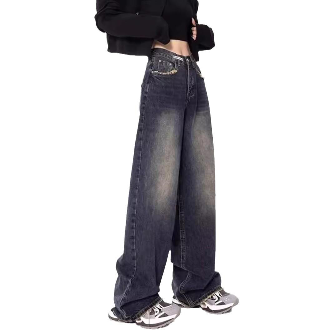 

Женские ретро джинсы с высокой посадкой, сине-серые, прямого кроя S: Height 155-165CM (75-90 lbs)