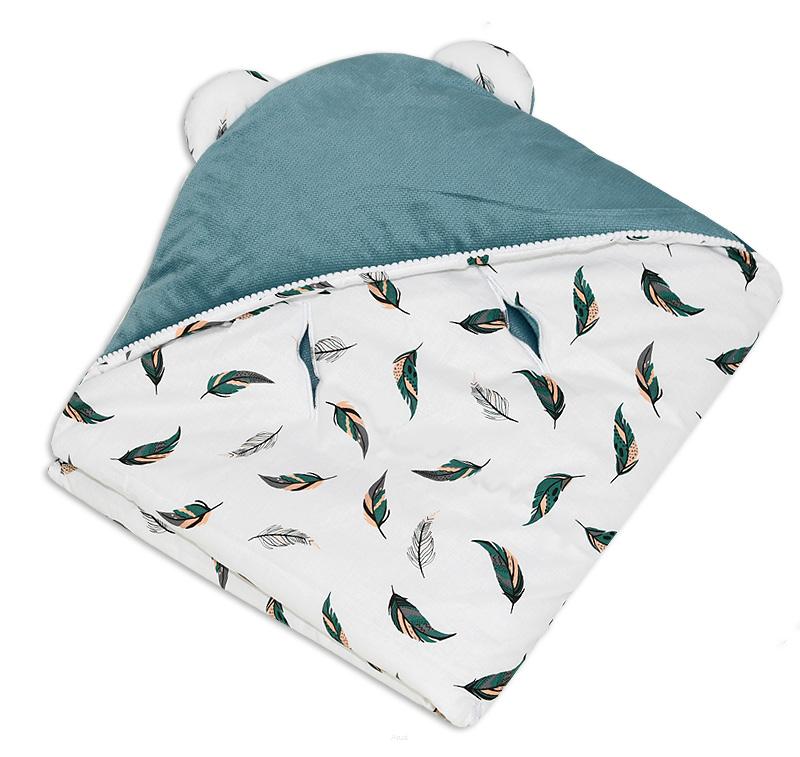 Sleeping bag with hood for car seat, velvet/cotton, 100x100 (maroon + feathers)