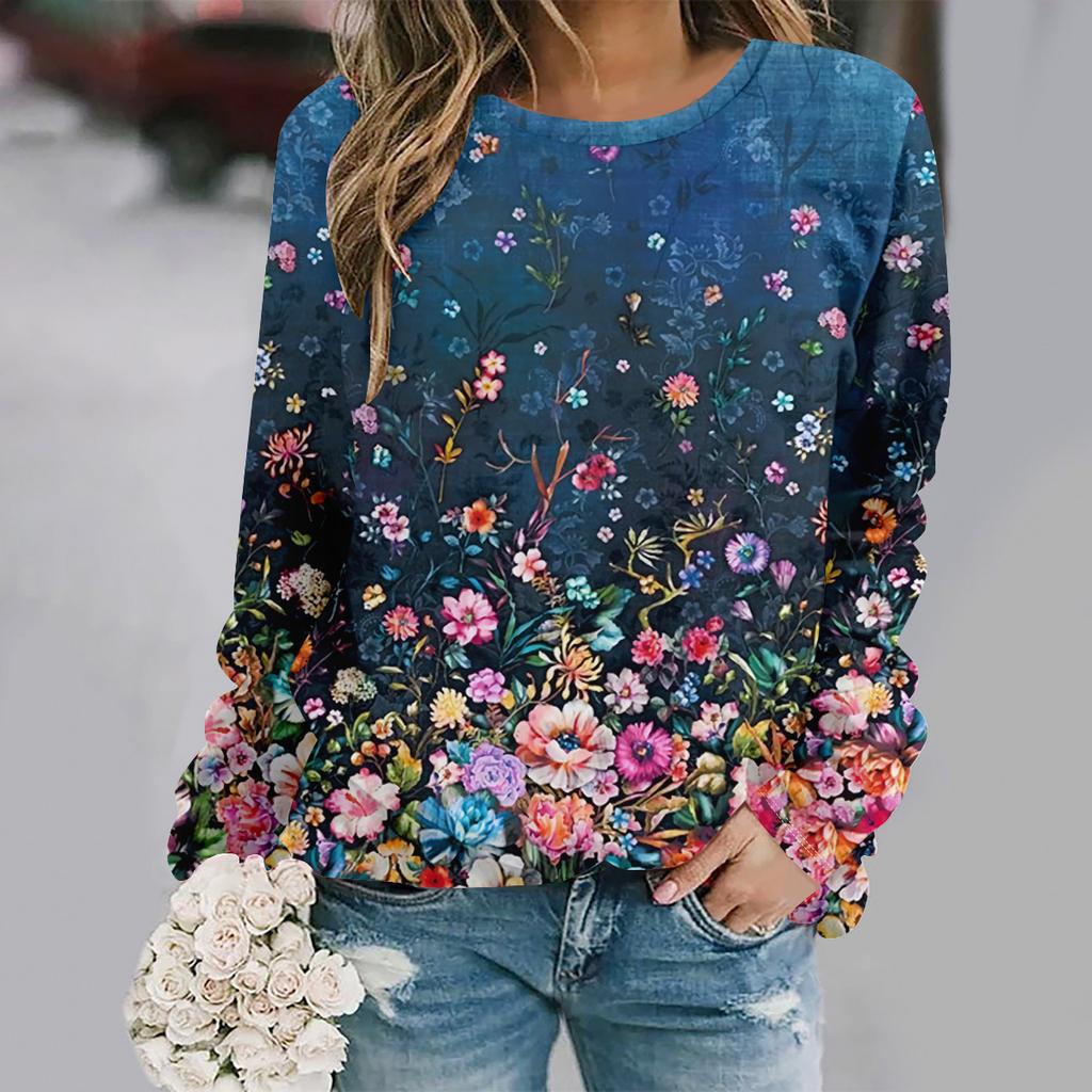 Autumn and Winter New Fashion Round Neck Long Sleeve Printed Elegant Casual Loose Hoodie
