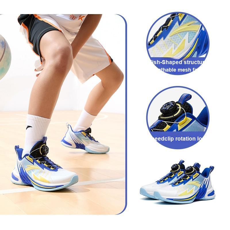 Anta Whirlwind Mesh Durable Breathable High-Top Kids Basketball Shoes Kids sneaker Bright-Blue White 312321118H-5