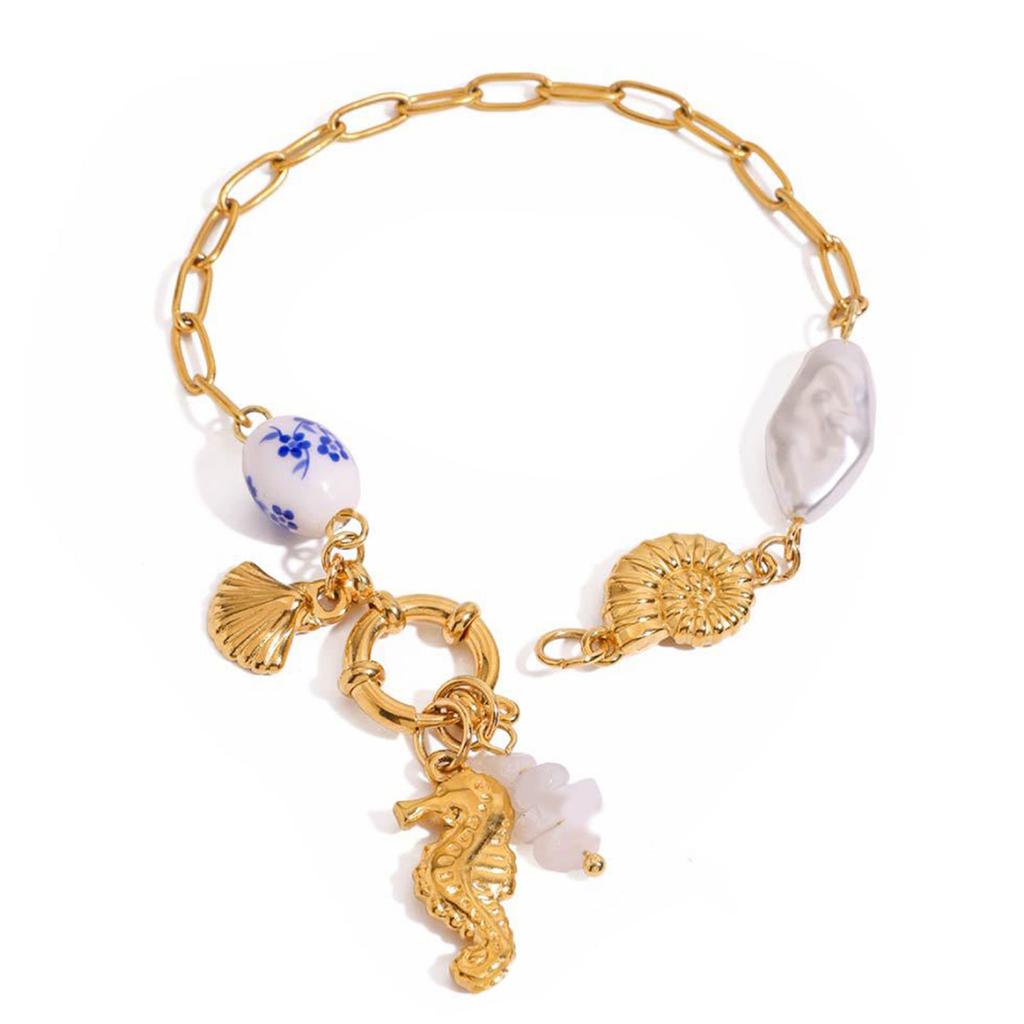 Modern Coastal Starfish Shell Bead Chain Bracelet Adjustable Design Wristband Stainless Steel Jewelry Present