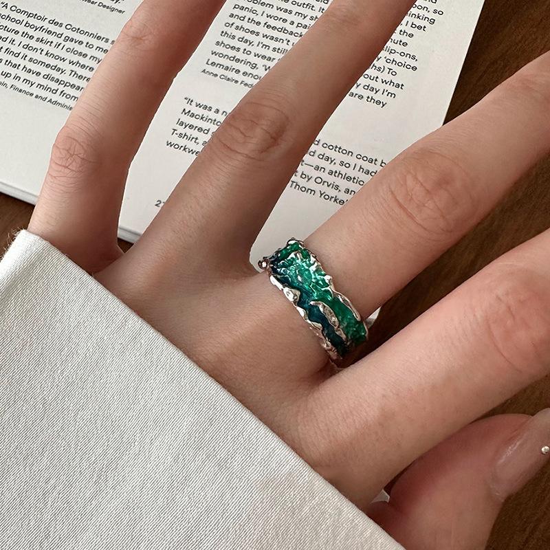 925 Silver Irregular Water Droplets Cross Ring Female Simple Retro Handmade Jewelry