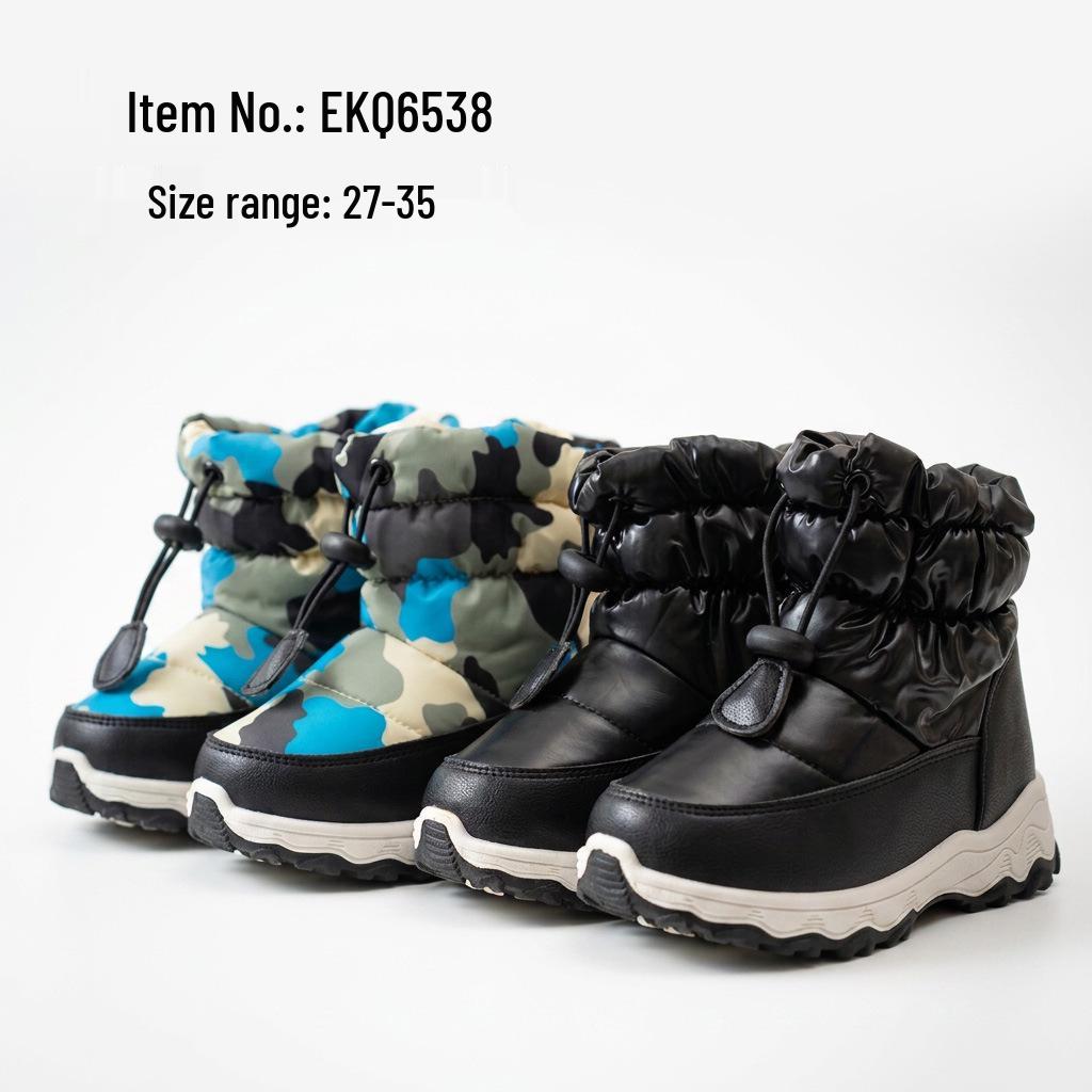 Kids' Waterproof Winter Snow Boots with Drawstring and Plush Lining