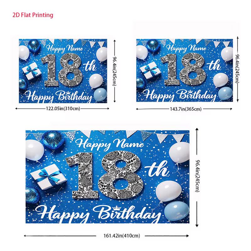 2D Blue & White Balloon Happy 18th Birthday Photography Background Cloth