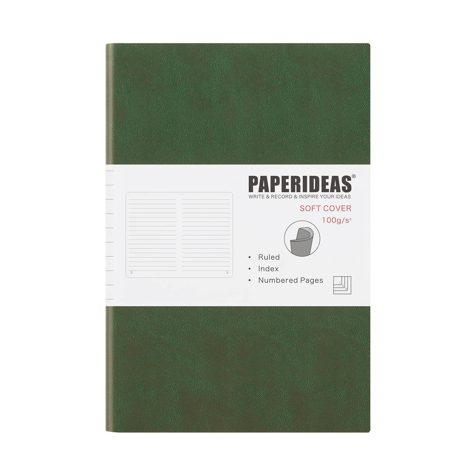 

PAPERIDEAS Soft Cover Olive Notebook, A5, (Horizontal Lines, Green)
