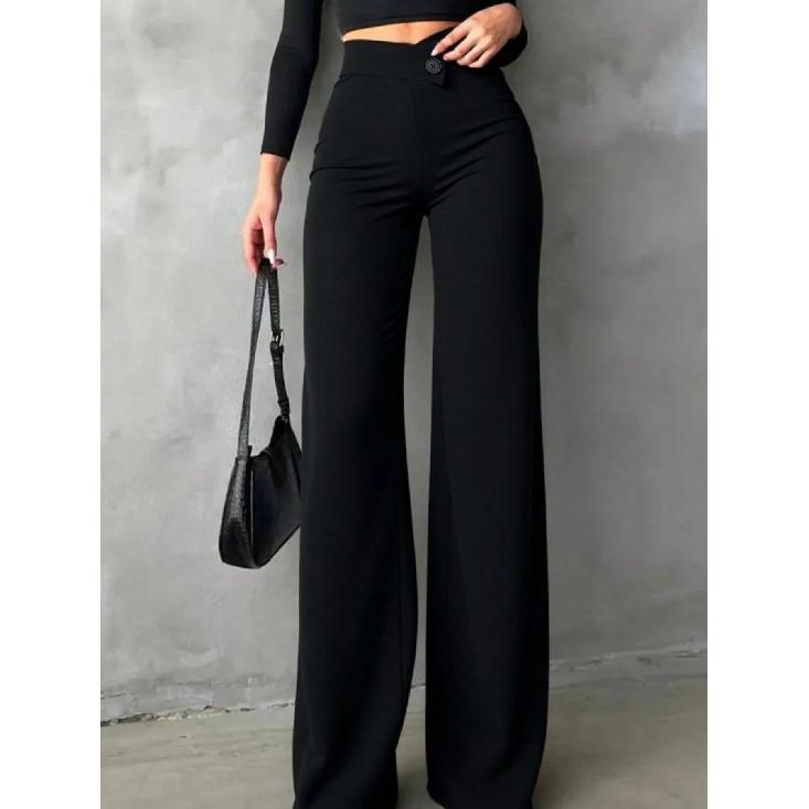 2026 New High-Waisted Black Straight-Leg Pants for Women, Fashionable Casual Versatile Trousers S чёрный