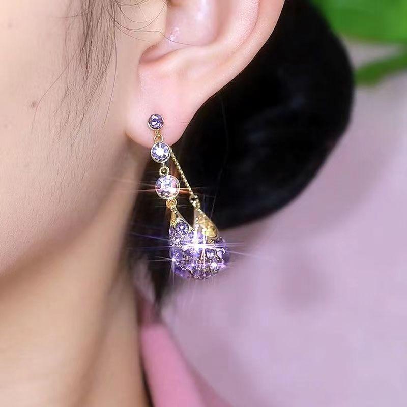 Light Luxury Violet Full Diamond Cradle Earrings For Women