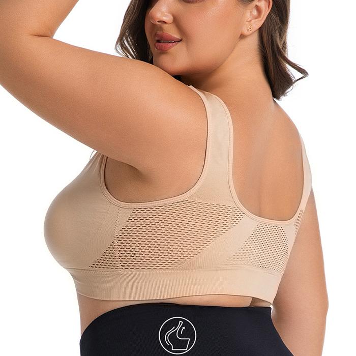 Plus Size Solid Color Breathable Sports Bra - Pullover Wireless Yoga Bra Light Support Thin