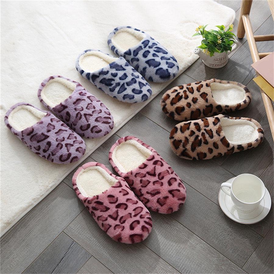 Winter Couple Style Indoor Silent Soft Bottom Leopard Print Slippers Home Comfort and Warm Cotton Slippers