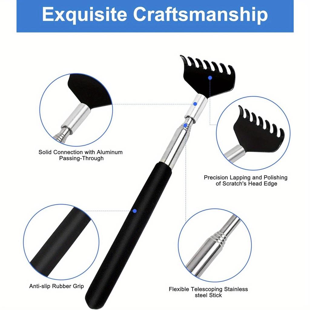 3-Piece Perfect Gift Set for People & Pets-Extendable Back Scratcher & Pet Massager, Stainless Steel Adjustable Handle for Easy