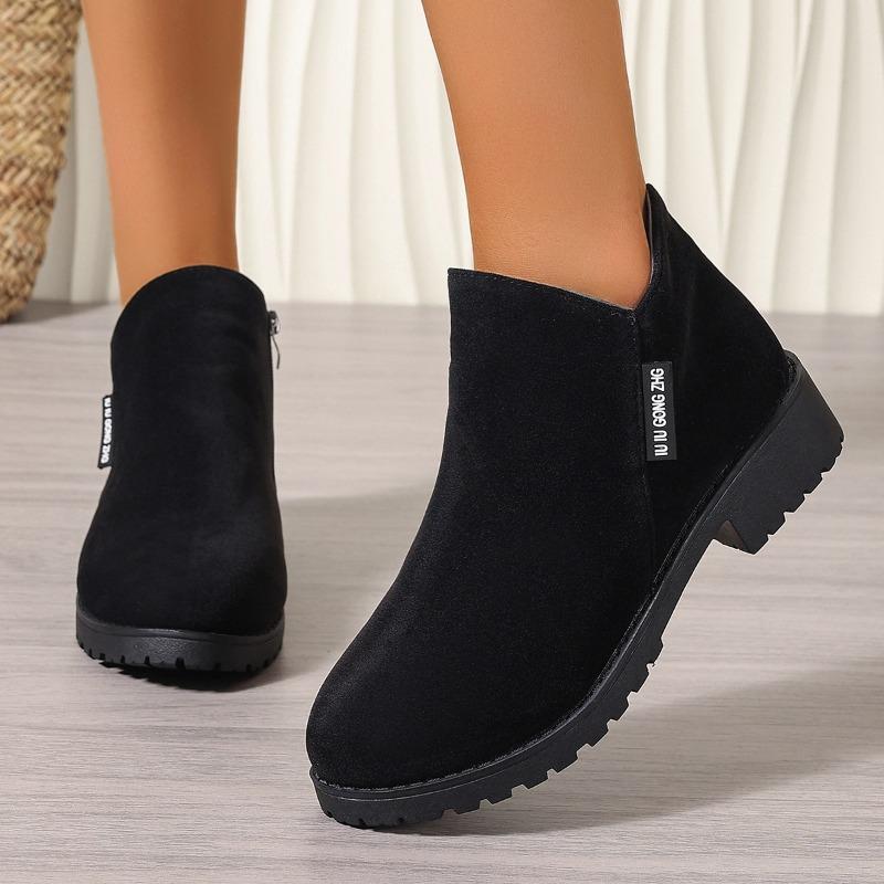 Women's Boots Autumn and Winter New Suede and Bare Boots Side Zipper Square Heel Short Boots
