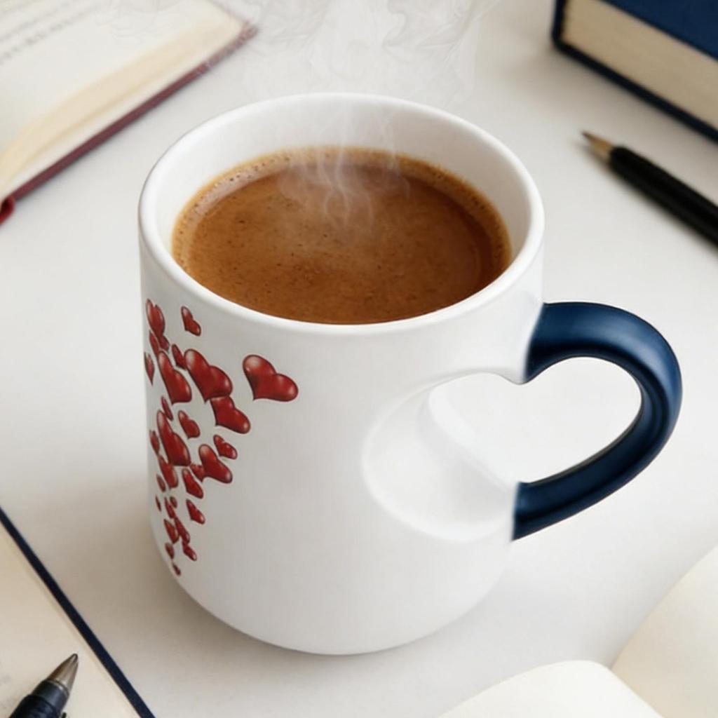 Tazza che cambia colore 325ml Forma di cuore Tazza d'acqua Ceramica Novità Tazze da caffè con manico, Regali romantici creativi per coppie