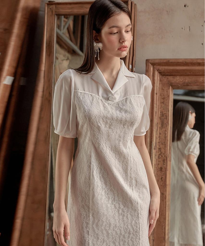 Julie And Kara 24Ss Collar 90 Secret Garden Rosie Lace Dress White