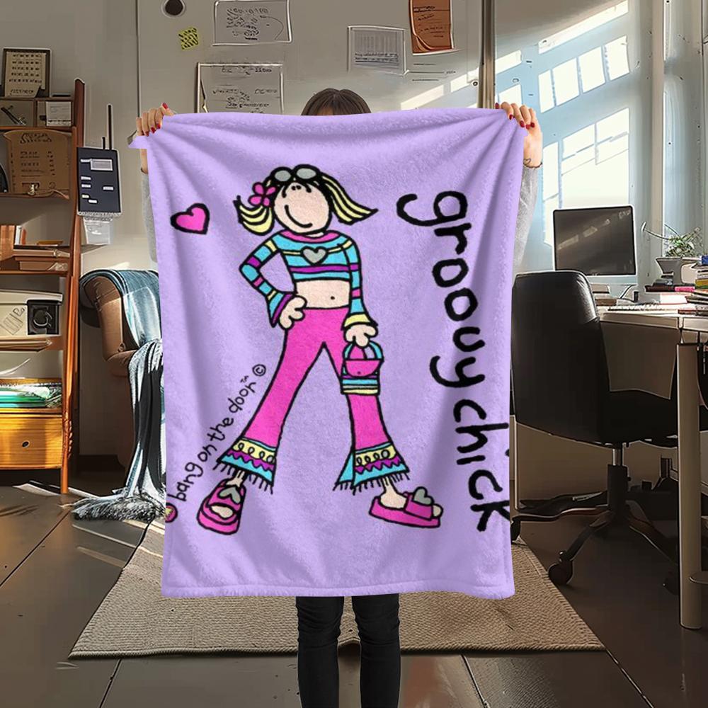 

1Pc Groovy Chick Print Flannel Blanket, High quality Comfortable for All Seasons, Home Decor, Warmth and Comfort, Perfect for Christmas Gifts 52 80cm x 120cm