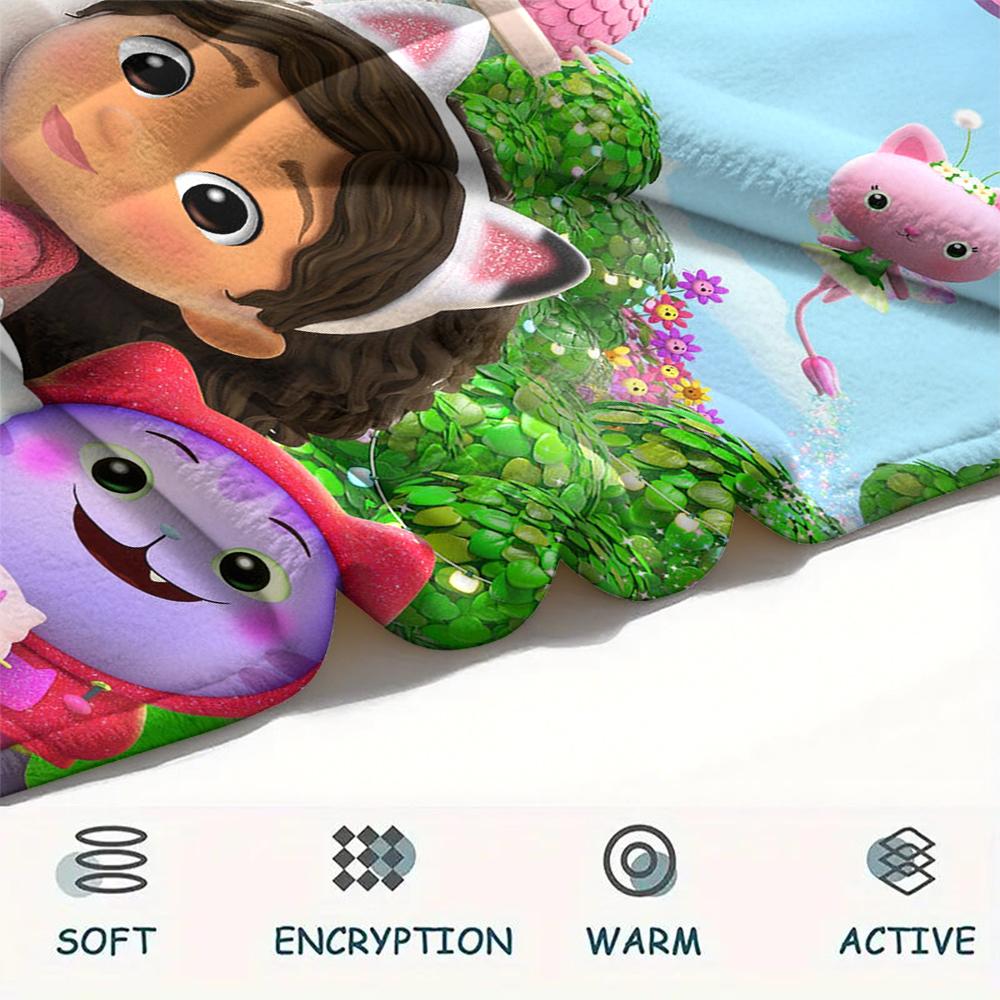 1Pc Gabby Dollhouse Print Flannel Blanket, High quality Comfortable for All Seasons, Home Decor, Warmth and Comfort, Perfect for Christmas Gifts