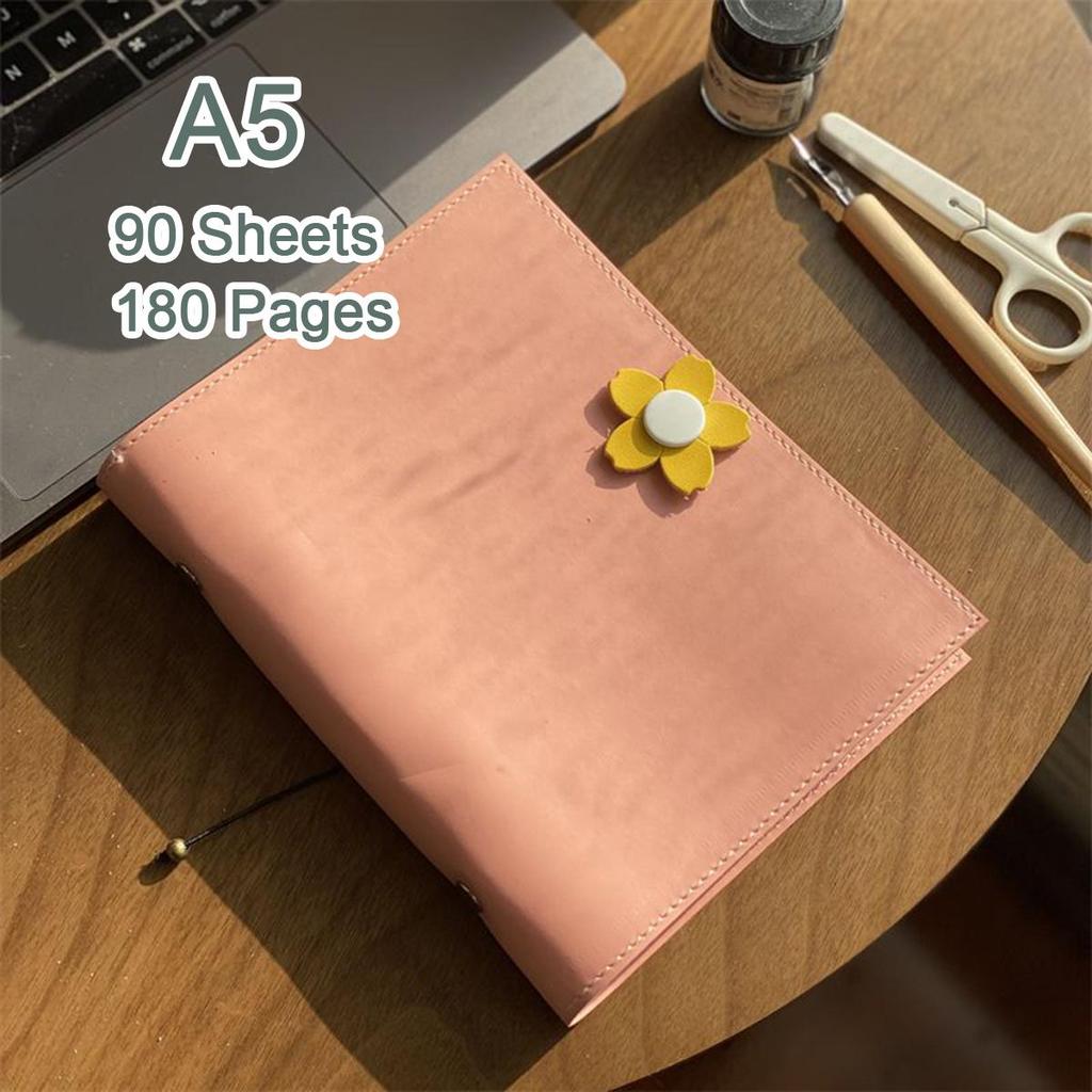 A5 travel diary, girls' leather notebook, student notebook, memo, 90 sheets, 180 pages, replaceable inner pages