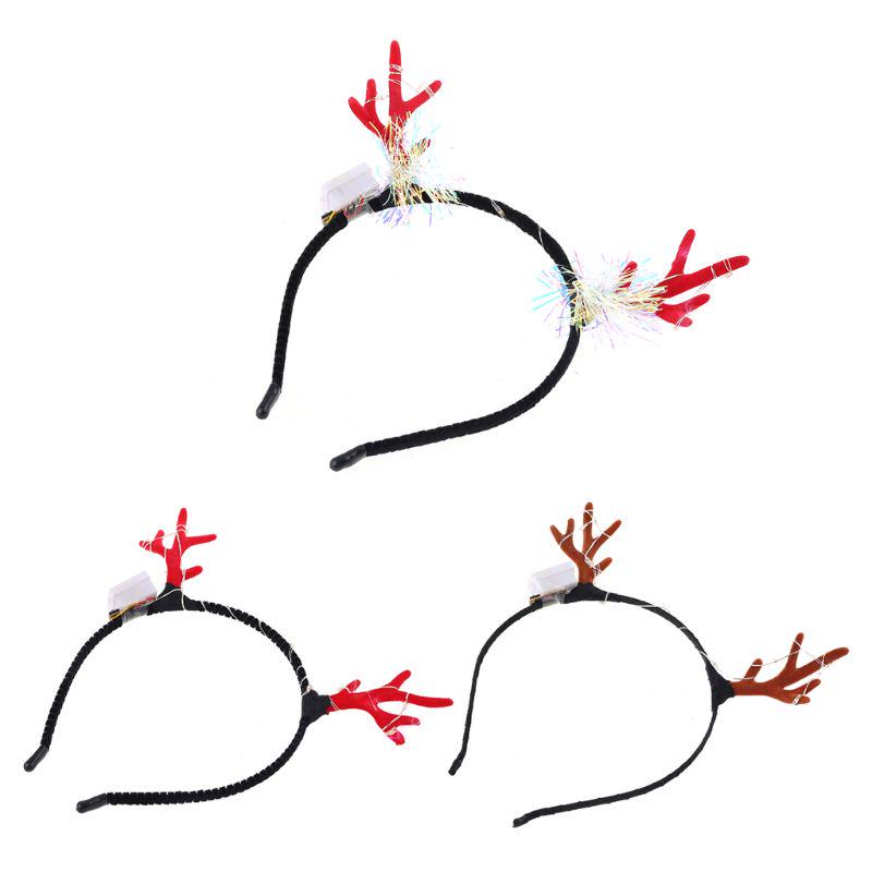 Christmas Headband Flashing LED Light Up Antler Tinsel Hair Hoop Halloween Holiday Headwear