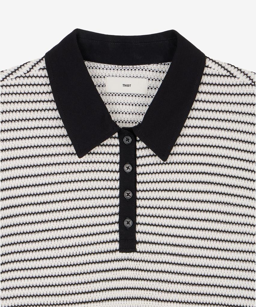 Tienjiti W Crochet Striped Polo (Black) Tnts6E208Bk