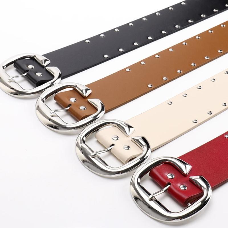 Double Row Rivets Studded Waist Belt PU Leather Waistband Punk Waiststrap Corset Belt for Women Girl Daily Outfit