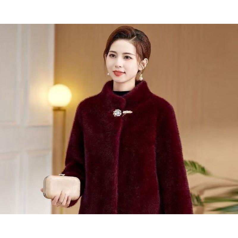 Womens Mid-Length Faux Fur Coat Hooded Thick Warm Winter Outerwear Plus Size Mink Jacket