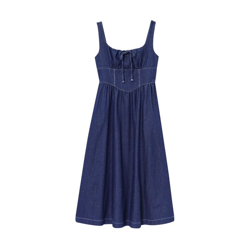 Kaslead New Women Clothes Western Style Fashion Simple Slimming Denim Vest Dress