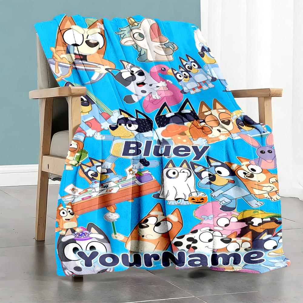 Bluey 95 Customize Text Blanket Gift Customizable Blanket Ultra-Soft Throw For Livingroom Living Room Couch Chair Four Seasons Universal