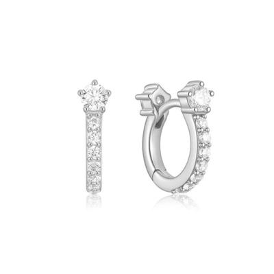 ANIA HAIE Silver Sparkling Pave Huggie Hoop Earrings 925 Silver E066-04H