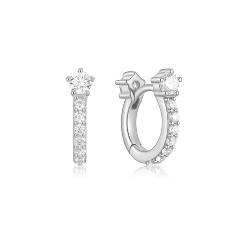 ANIA HAIE Silver Sparkling Pave Huggie Hoop Earrings 925 Silver E066-04H