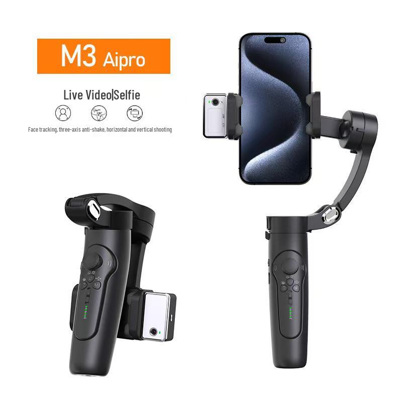 M3 Mobile Phone Stabilizer: 3-Axis Anti-Shake Gimbal with AI Face Tracking & Detachable Remote for Live Streaming and Handheld Shooting.