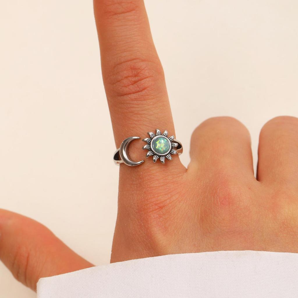 European & American Retro Adjustable Sun & Moon Ring - Women's Versatile Creative Style