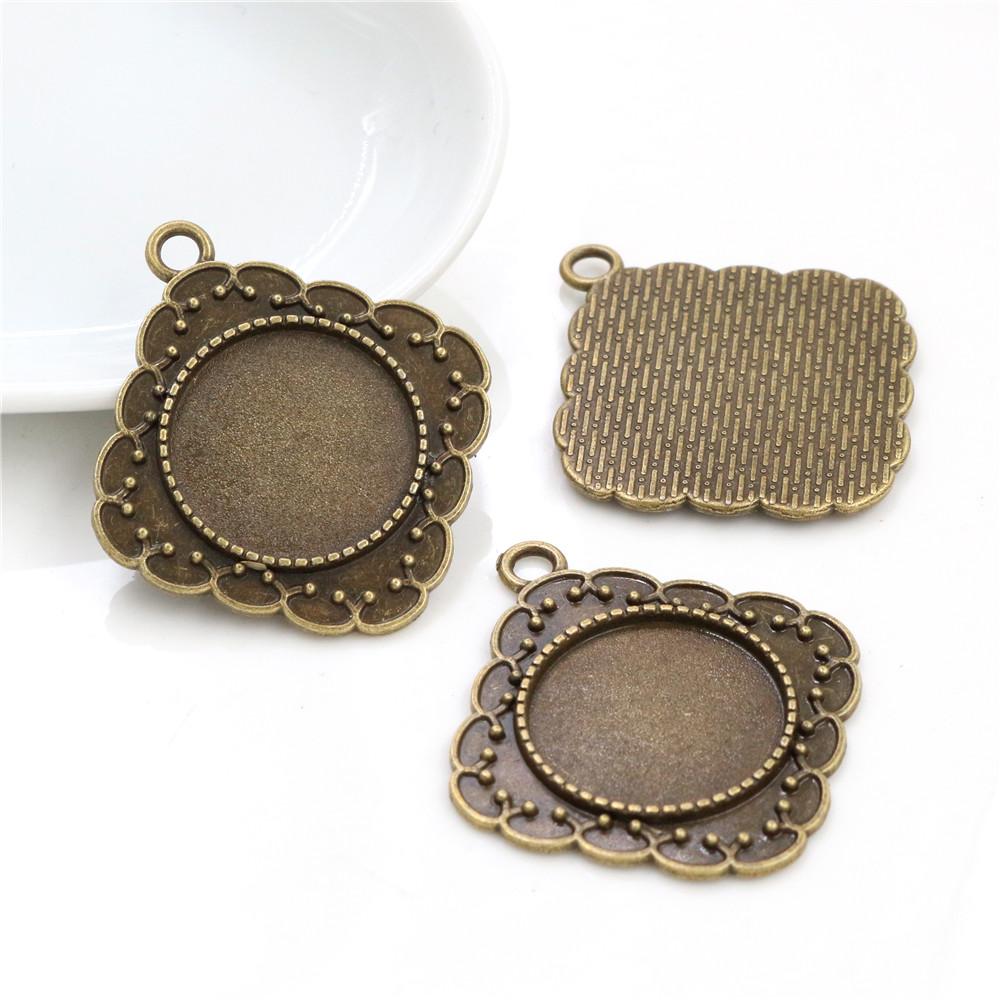 10pcs 20mm Inner Size Antique Silver Plated And Bronze Colors Pattern Style Cabochon Base Setting Charms Pendant