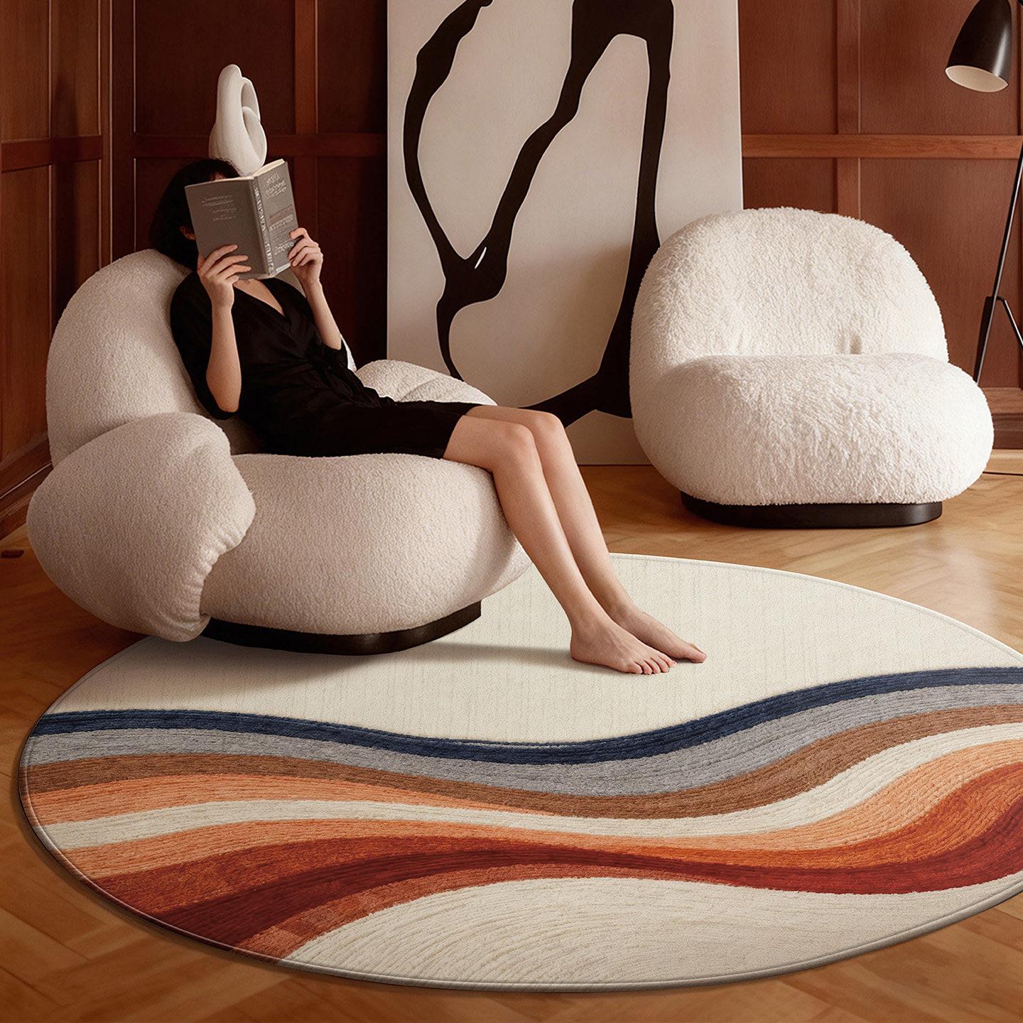 Tapis Style Moderne pour Chambre à Coucher Salon Décoration Luxe Léger Tapis Rond Moelleux Doux Tapis de Sol Salon Maison Épais Tapis Pelucheux 80x80CM