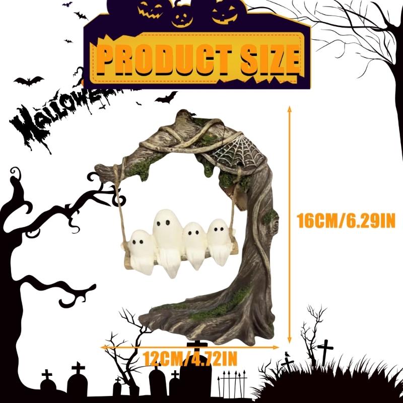 Horror Ghostly on Tree Swing Resins Figurine Unique Halloween Decoration For Shelf Desk Garden Decors Ornament Party Gift