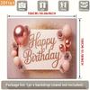 2D Happy Birthday Photography Backdrop Elegant Rose Gold Glitter Balloon and Flower Background