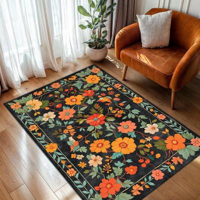 Tappeti Floreali Vintage per Camera da Letto, Tappeti Orientali per Soggiorno Antiscivolo Tappeto Lavabile Rosa per Ufficio Asilo