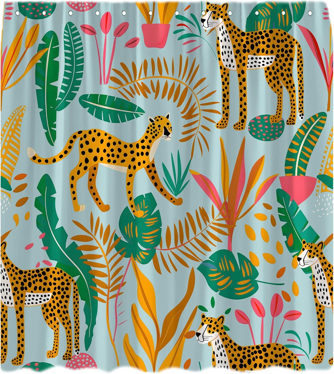 Boho Leopard Shower Curtain Tropical Palm Leaves Abstract Cheetah Mid Century Modern Jungle Plant Wildlife Safari Animal Aesthet 120x180cm