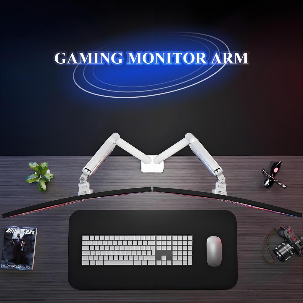 Fydeamer Dual Monitor 2 Compatible with Inch Curved PC LCD Display Gaming Monitor Gas VESA Standard Load Capacity Dual White Arm, Screens, 17-35
