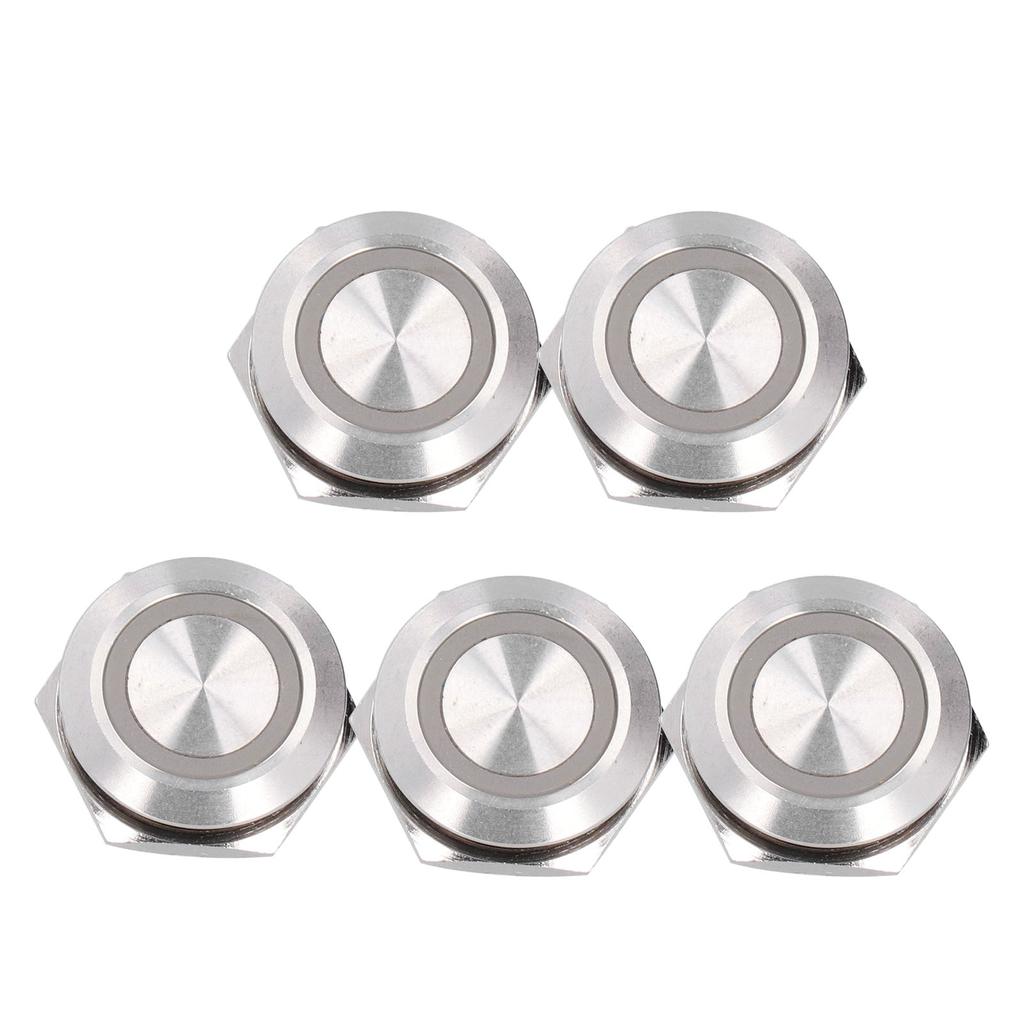 5Pcs Momentary Push Button Switch Metal Auto Reset Ultra Thin Waterproof with LED 19mmDC3~6V Green