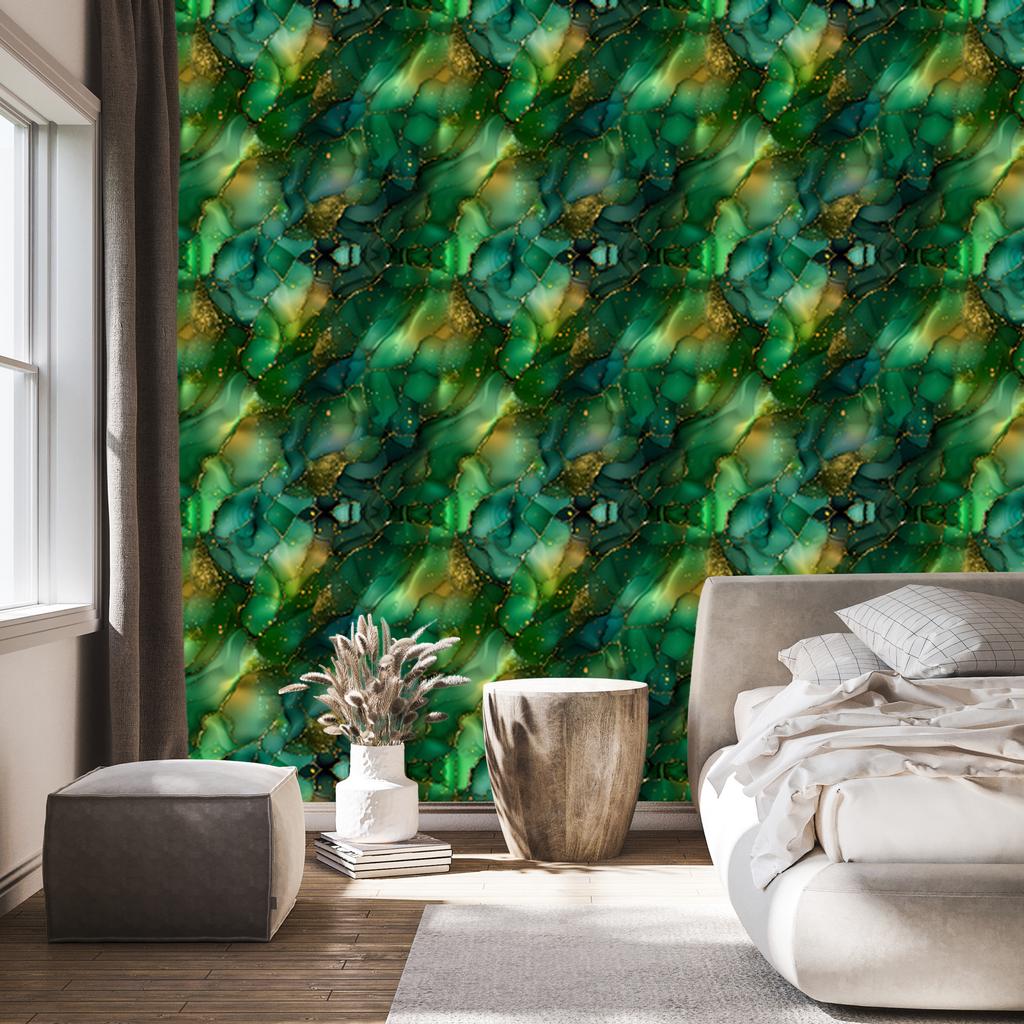 Bottle Green and Sea Blue Ink Wallpaper for Living Room and Bedroom 50x1000