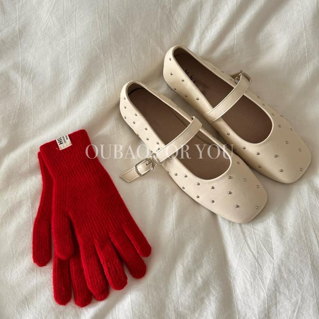 Inner height-increasing single shoes women's 2025 soft sole is not tired of feet, one-word buckle with versatile square head rivets, flat bottom Mary